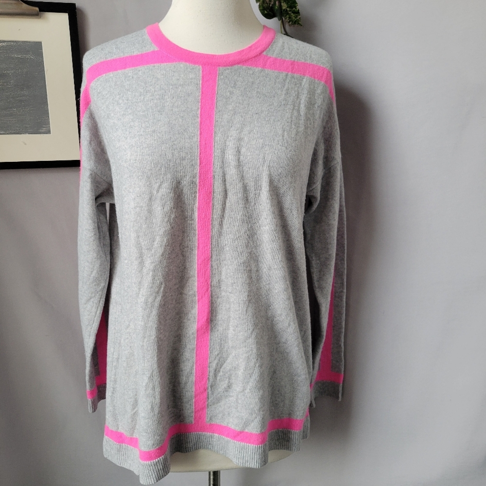 Vilagallo Wool Cashmere Crew Neck Pullover Sweater Gray Pink S
